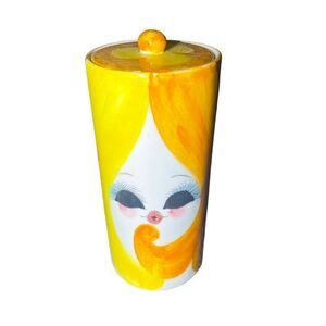 Quadrifoglio Italian Hand-Painted Ceramic Container w/ Female Face - MCM Vintage